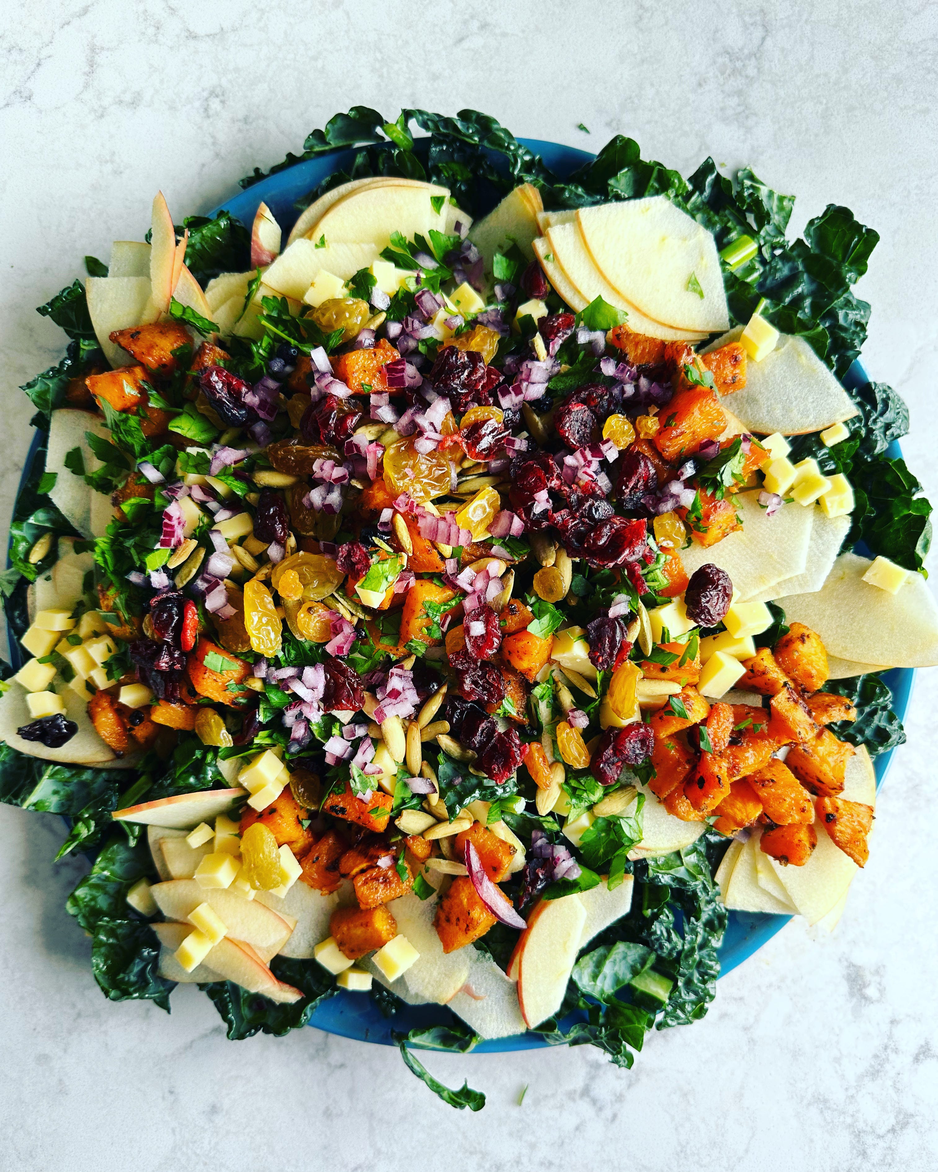 Kale, Roasted Butternut Squash, Apple, Cheddar