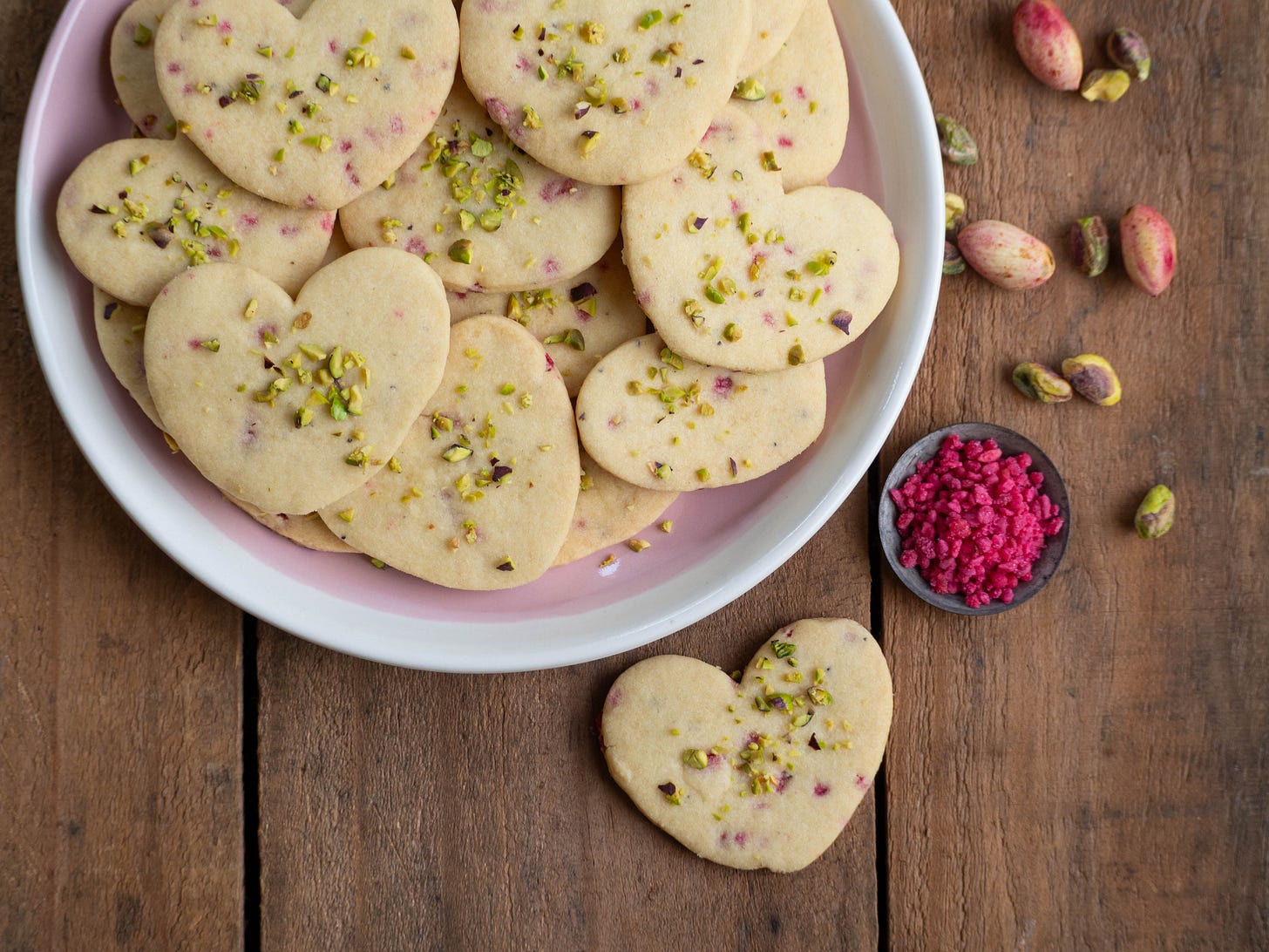Rose Cardamom and Pistachio Shortbread