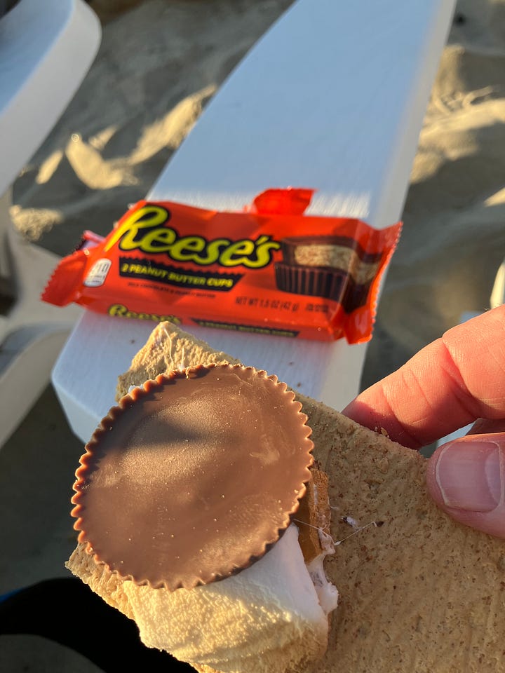 Campfire, marshmellows, chocolate, graham crackers