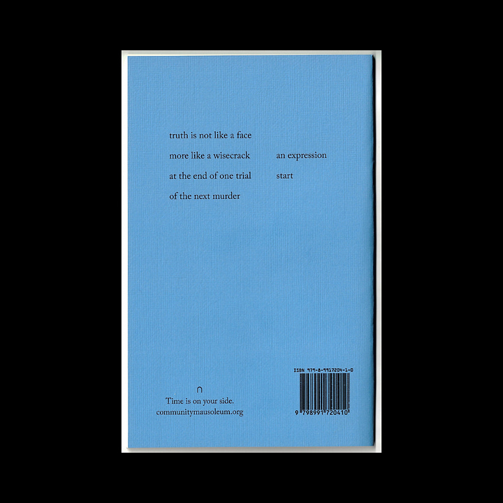 Images of the front and back cover of the chapbook "Important Groups," in red and blue