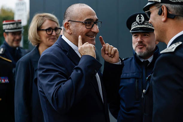 France's newly-appointed Minister of the Interior Laurent Nunez reacts as he visits the police station of Saint-Quentin-en-Yvelines, in Elancourt... France's newly-appointed Minister of the Interior Laurent Nunez reacts as he visits the police station of Saint-Quentin-en-Yvelines, in Elancourt...