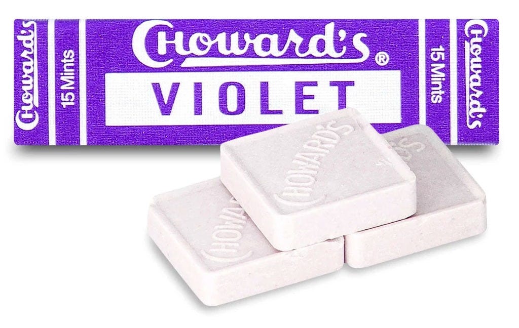 Choward's Violet Mint Candies - 15 count, 0.875 oz stick