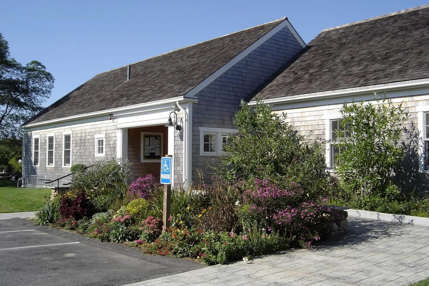 Outside the main entrance to Chilmark Free Public Library