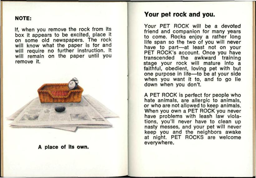 Book page from a pet rock manual