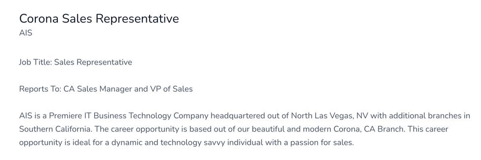 Corona Sales representative for an IT company Corona Sales representative for an IT company