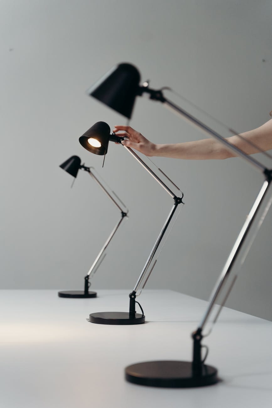 Several desk lamps. Several desk lamps.