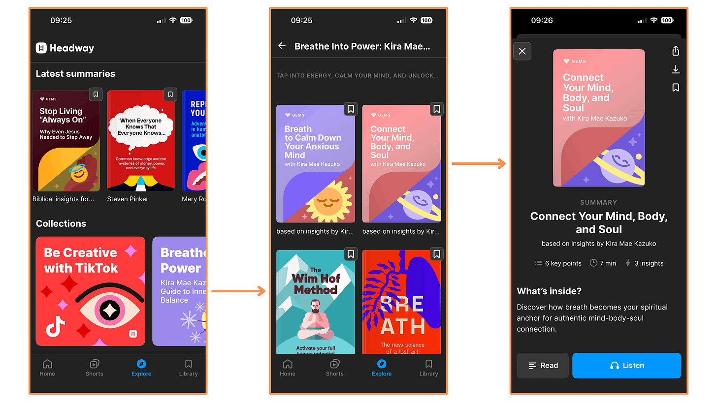 Headway's Collections (mobile app + dark mode)