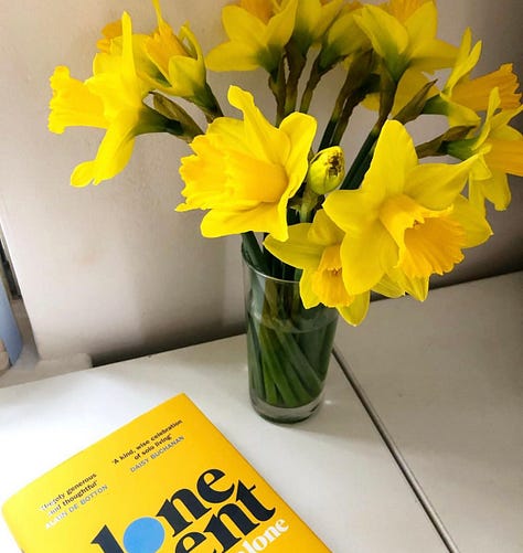 High praise from Spanish teacher Luisa; a decidedly un-sober selfie with my friend Lauren, pre NYE 2022; daffodils for days.