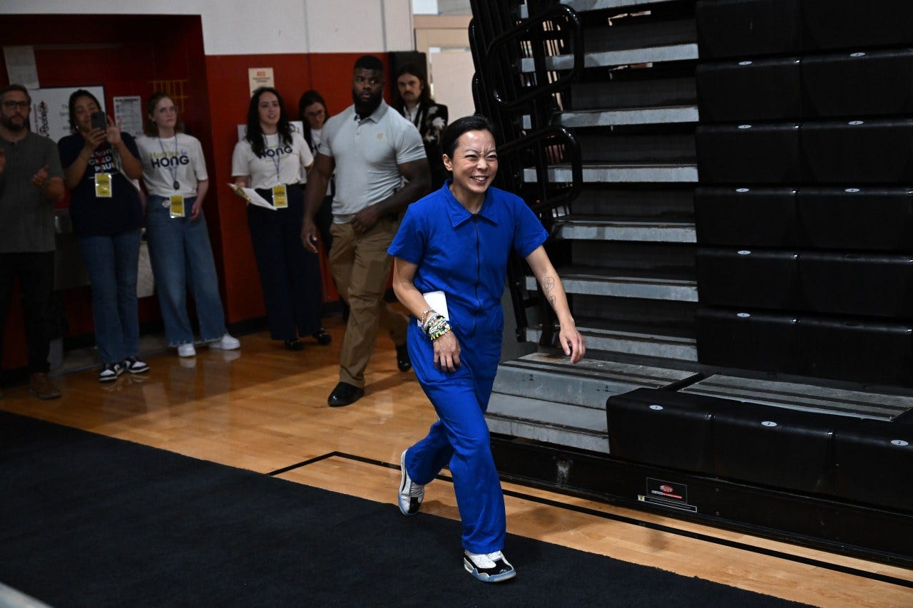 Wisconsin Gubernatorial candidate Francesca Hong at a campaign rally in Milwaukee, Aug. 2.