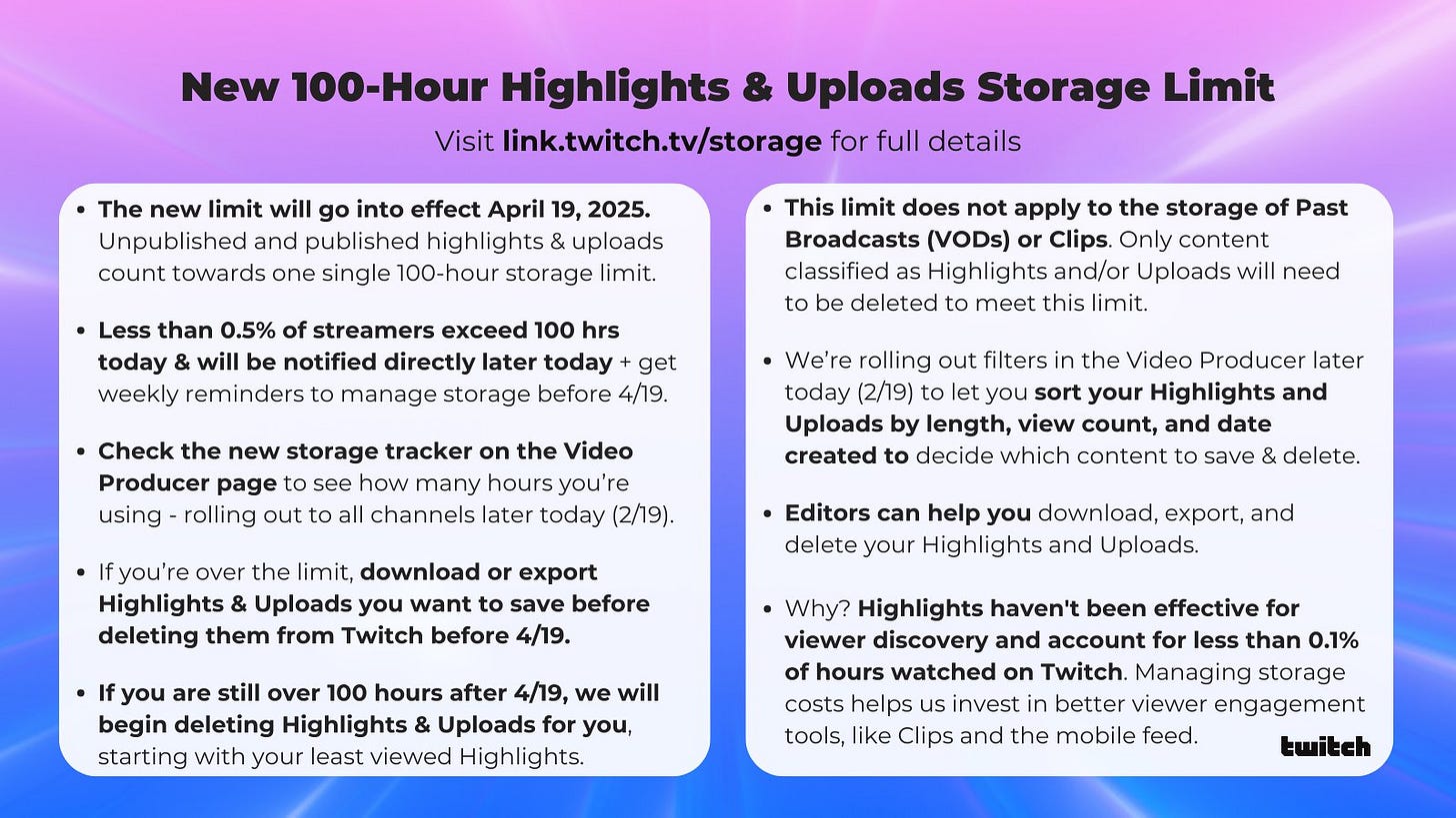 An image that was shipped with Twitch's announcement, indicating all the changes in text form.
