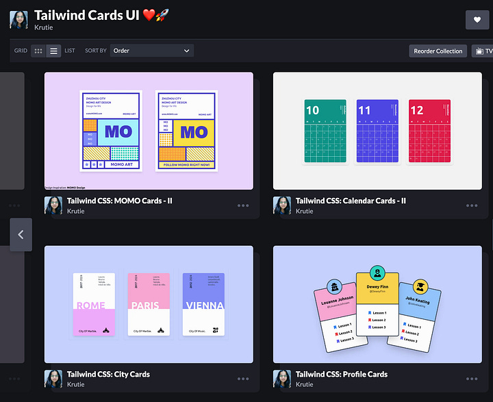 Tailwind CSS UI Cards Collection on Codepen