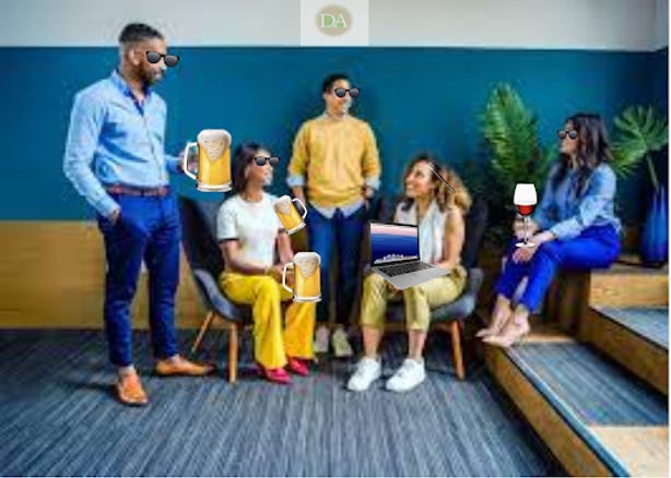 A group of Doily Allergen writers wearing shades and drinking alcohol.