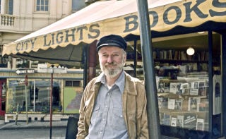 Lawrence Ferlinghetti out front of City Lights Books San Francisco 1975 Lawrence Ferlinghetti out front of City Lights Books San Francisco 1975