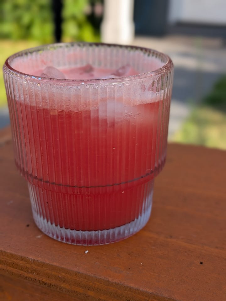 Watermelon lemonade from this recipe. Lemons growing, photo by Ernest Porzi via Unsplash.