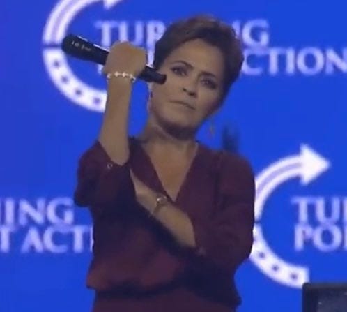 Ron Filipkowski 🇺🇦 on Twitter: "Kari Lake makes an obscene gesture to the  media for being mean to Trump. https://t.co/rrVNXQAdQc" / Twitter