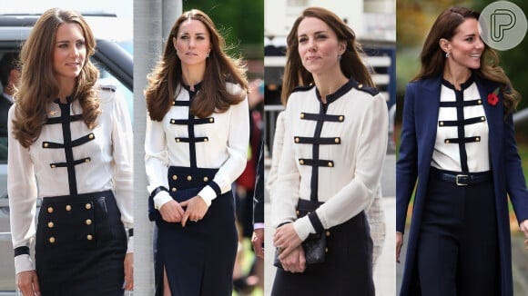 Kate Middleton usa blusa P&B pela 4ª vez em 10 anos. Compare os looks!