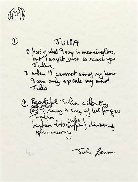 John Lennon - "Julia" Limited Edition Hand Written Lyrics at 1stDibs ...