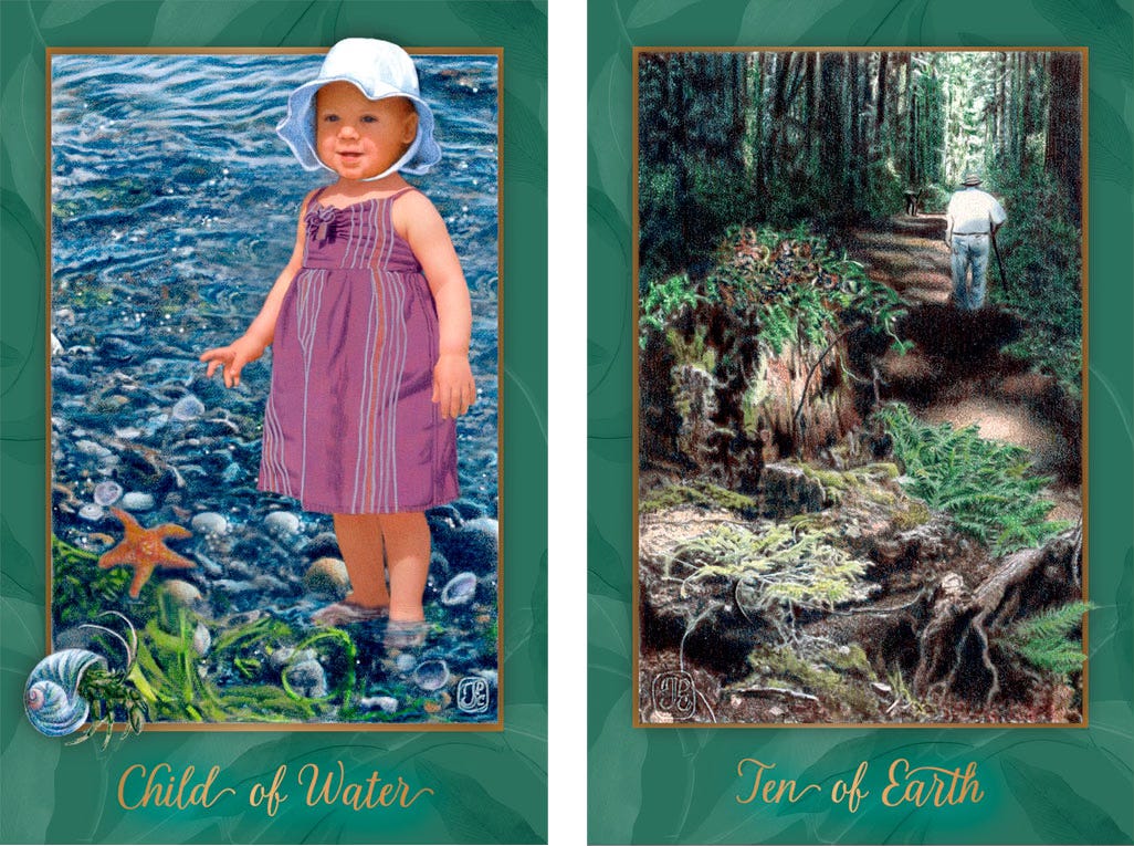 Gaian Tarot Child of Water and Ten of Earth. Art by JPC.
