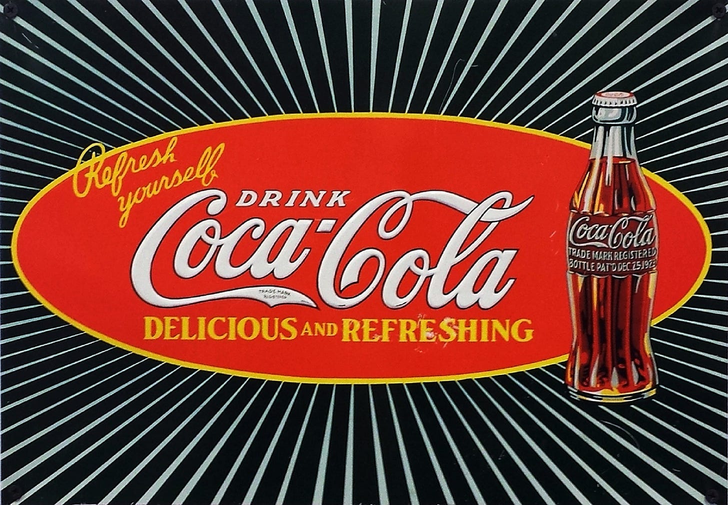 Old-fashion Coca-Cola advertisement, possibly a billboard or enamel placque