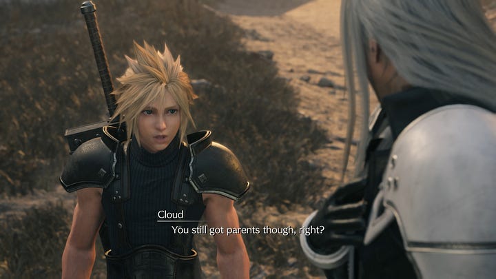 Cloud: "You still got your parents though, right?" — "Ummm...how about your parents?"
