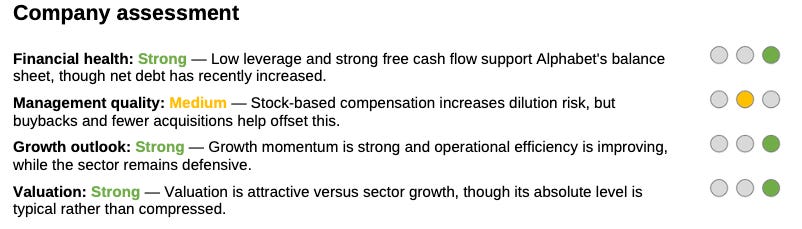 Financial X-Ray assessment showing financial health, management quality, growth and valuation together.