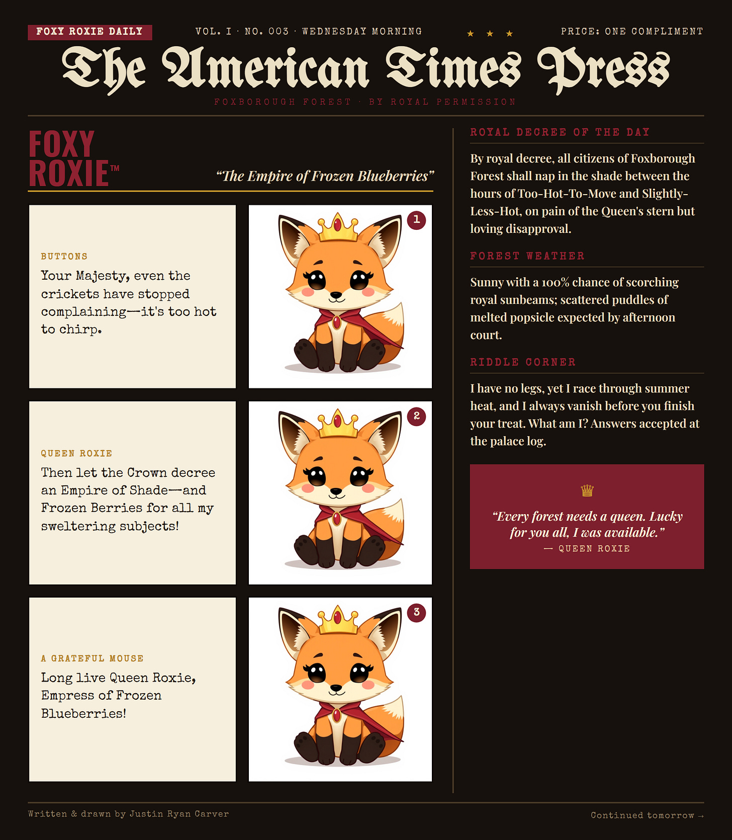 Foxy Roxie comic strip: The Empire of Frozen Blueberries