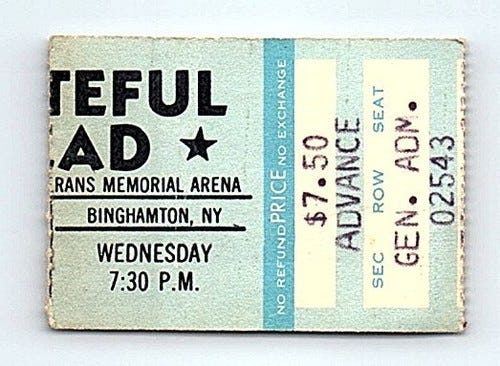 Grateful Dead Concert Ticket Stub May 9 1979 Binghamton New York