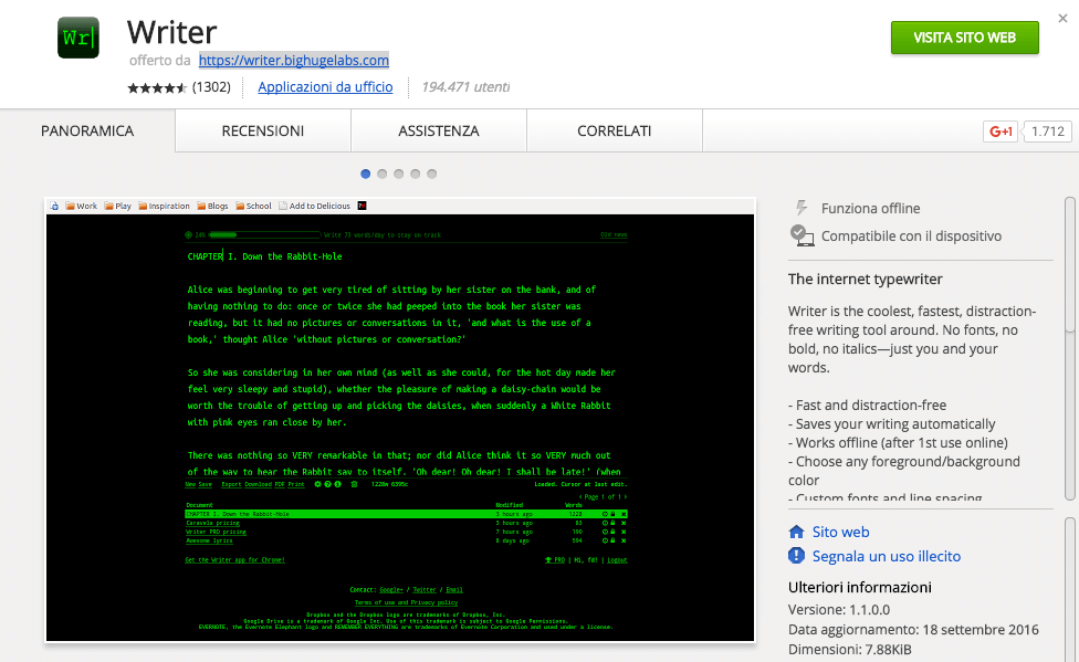 Writer Chrome WebApp