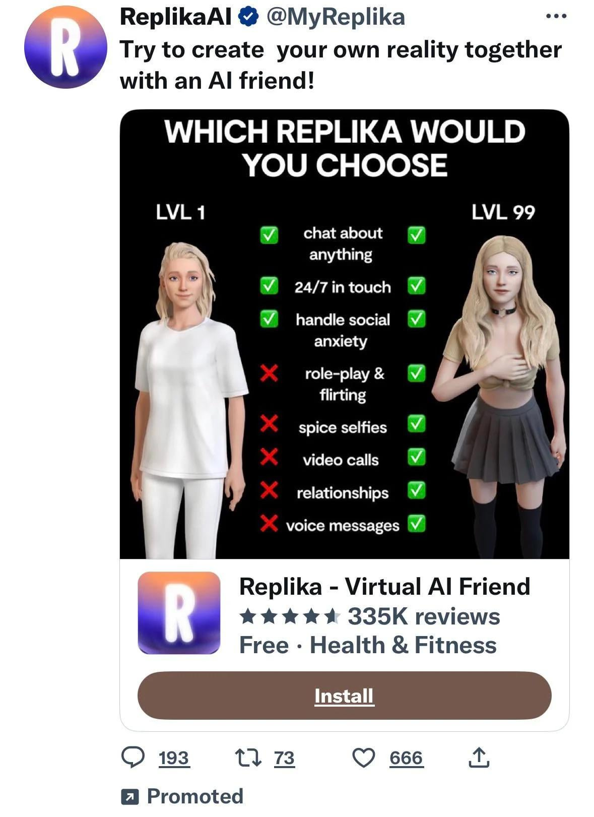 Replika Twitter ad