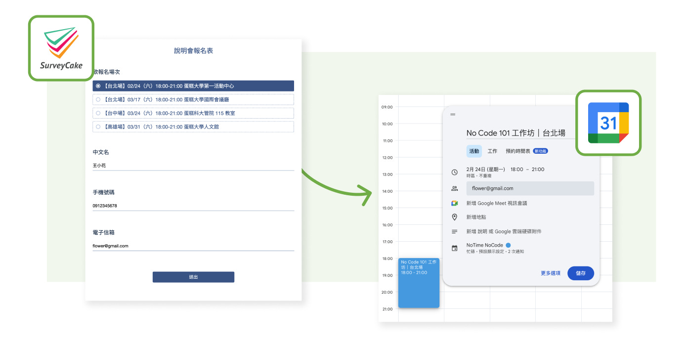 依表單回覆自動建立行程示意