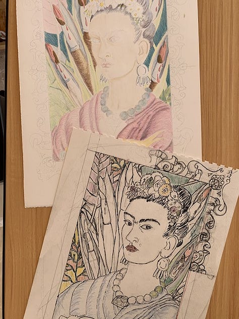 Unfinished floral and figurative artwork by Wren Allen.