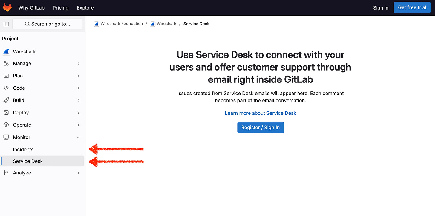 GitLab repo Incidents and Service Desk page