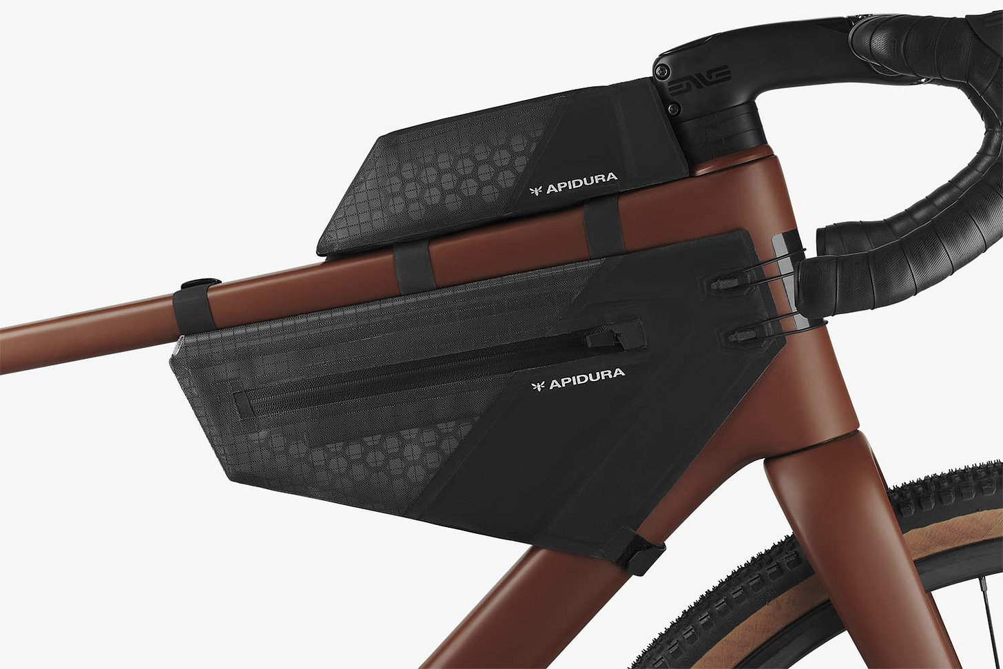 A Enve Mog with the Apidura Aero System attached to the bike. A Enve Mog with the Apidura Aero System attached to the bike.