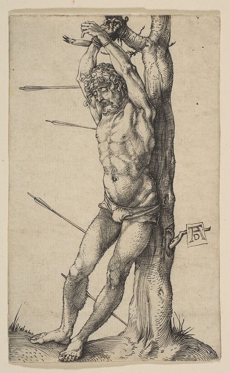 Saint Sebastian Tied to a Tree, Albrecht Dürer (German, Nuremberg 1471–1528 Nuremberg), Engraving Saint Sebastian Tied to a Tree, Albrecht Dürer (German, Nuremberg 1471–1528 Nuremberg), Engraving