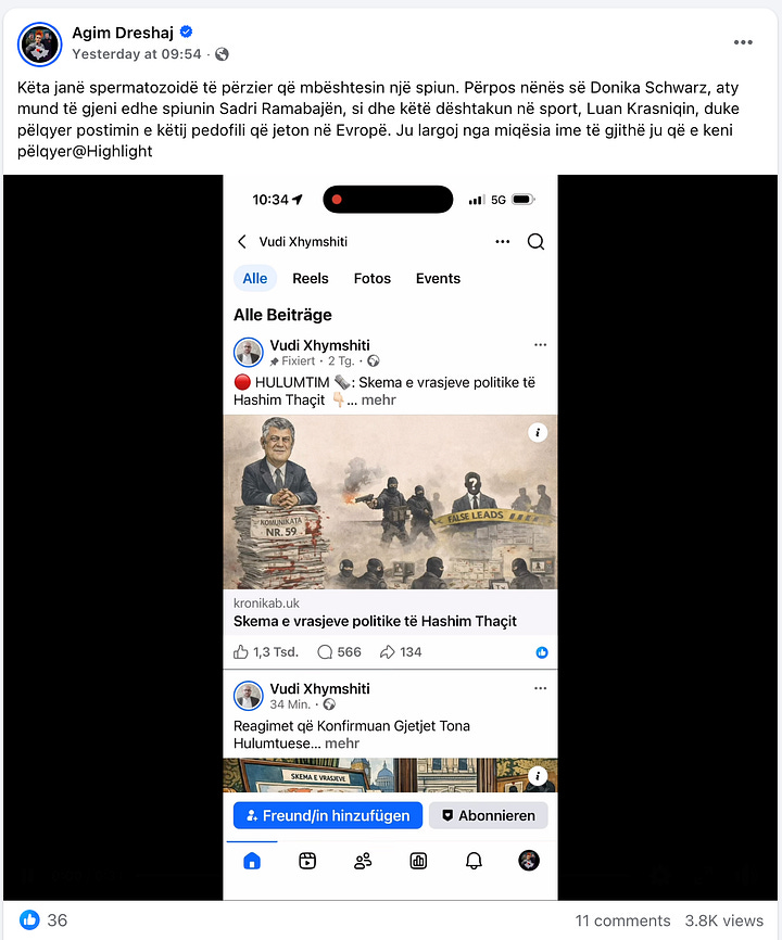 Postimet e Agim Dreshajt ne Facebook