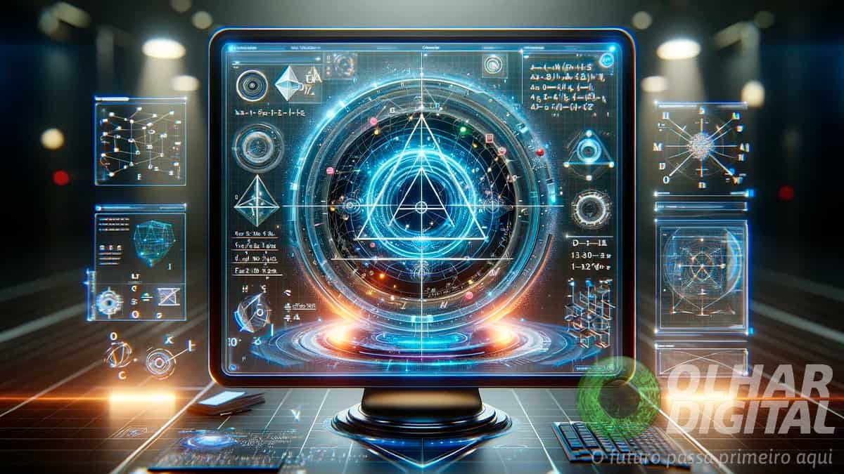 Ilustração de inteligência artificial resolvendo problema de geometria