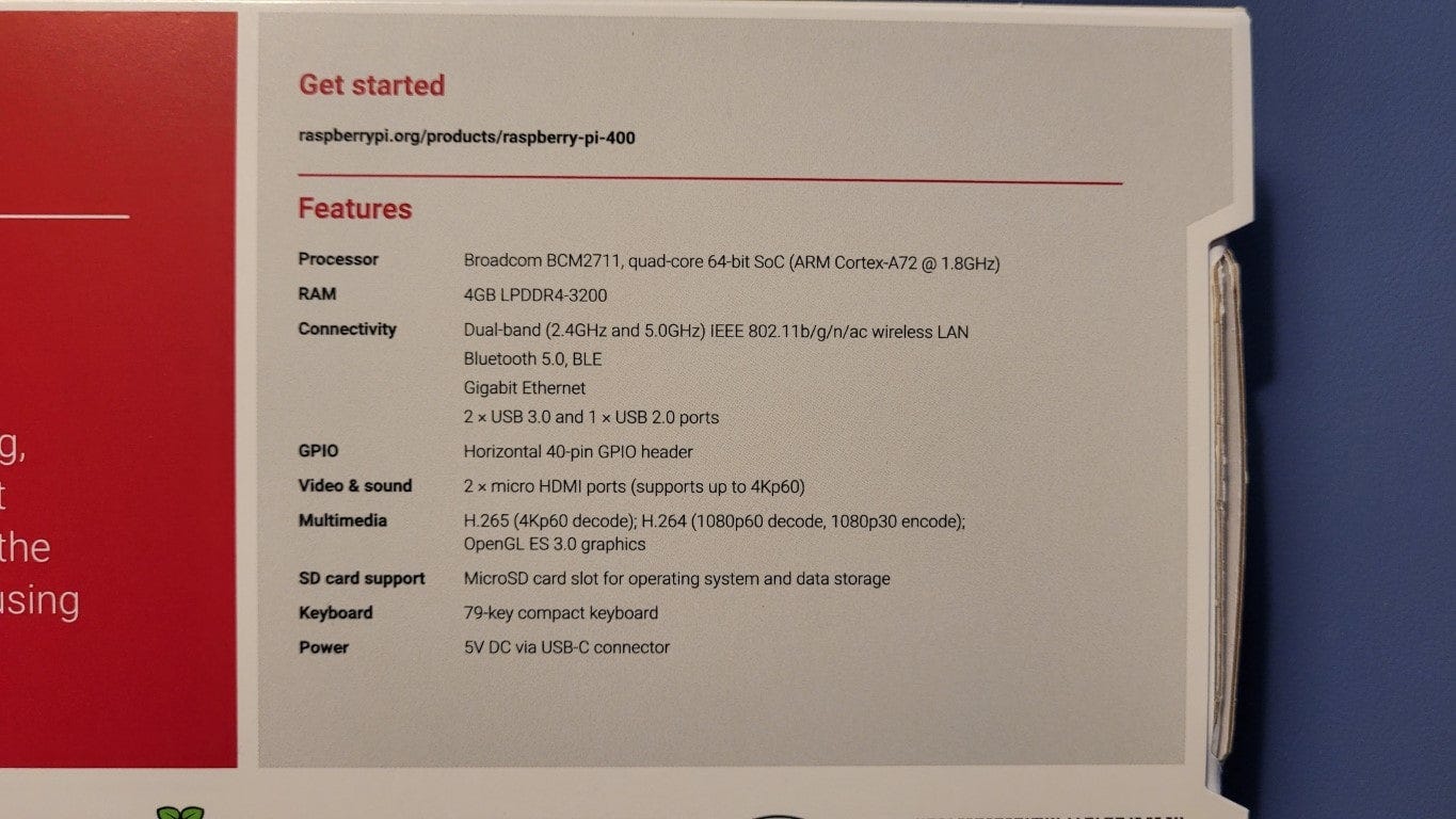 Raspberry Pi 400 specifications