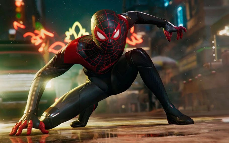 Miles Morales vestido de Homem-Aranha no jogo Spider-Man: Miles Morales.