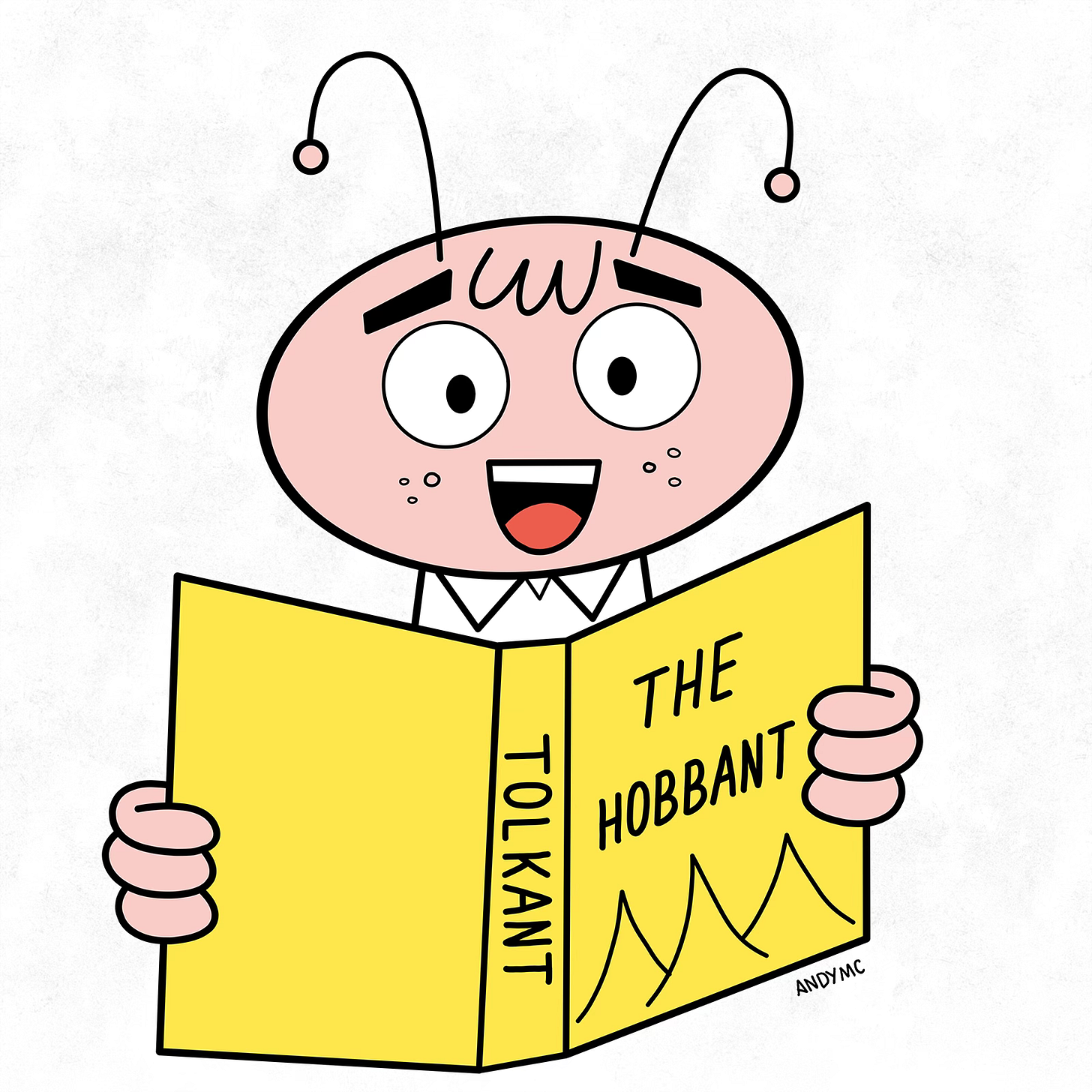 An illustration of an Ant reading a book.