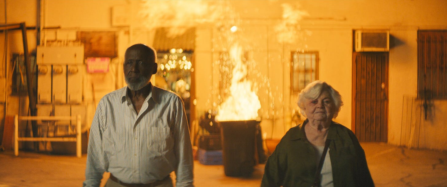 Richard Roundtree and June Squibb in THELMA movie Richard Roundtree and June Squibb in THELMA movie