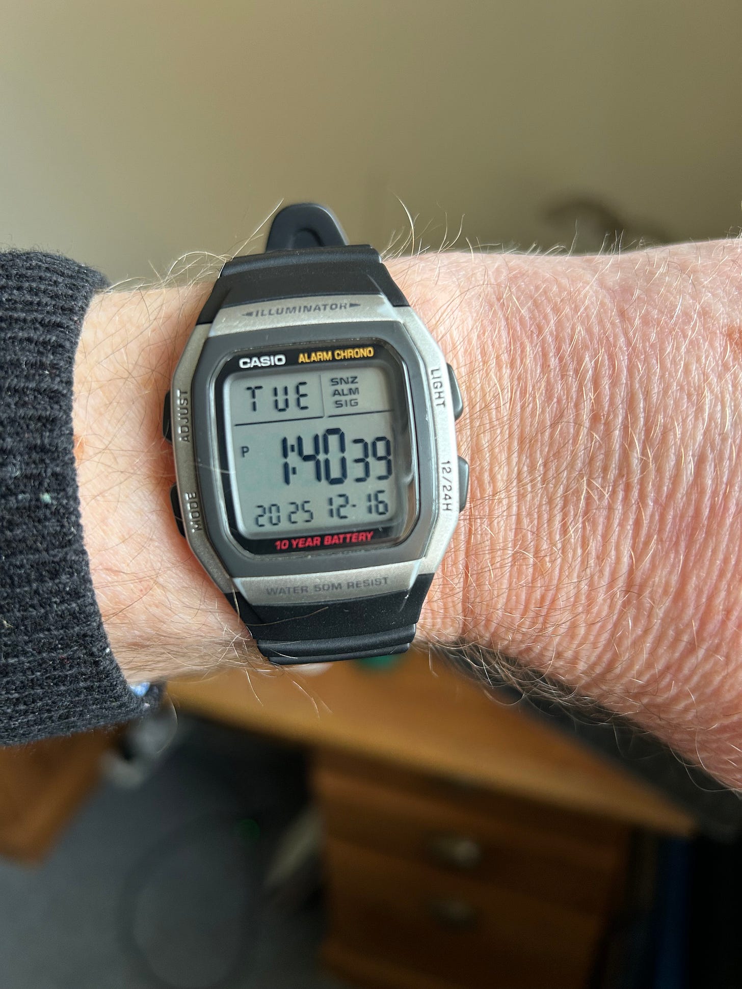 A Casio W-96m Watch worn on the wrist of Roland Millward from Roland's Travels & Notebook. 