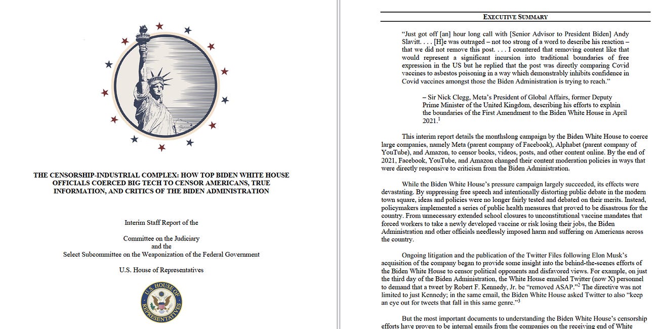 Weaponization Committee Exposes the Biden White House Censorship Regime in New Report (May 1, 2024)