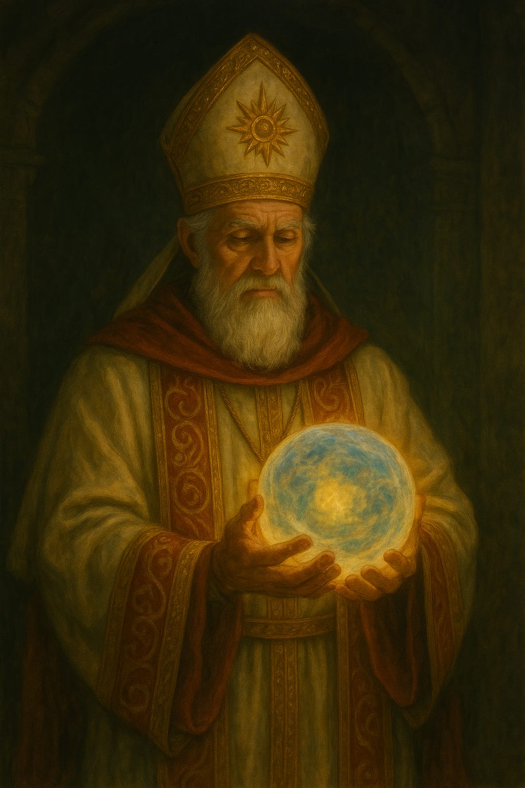 Create an image of the patriarch Sherlaine with the Orb of Gygar in his hands Create an image of the patriarch Sherlaine with the Orb of Gygar in his hands