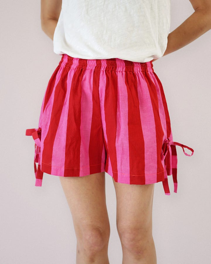 A collection of sewing patterns (the Apron Pocket Pants and the Bow Boxer Shorts)from Matchy Matchy Sewing Club that I love.