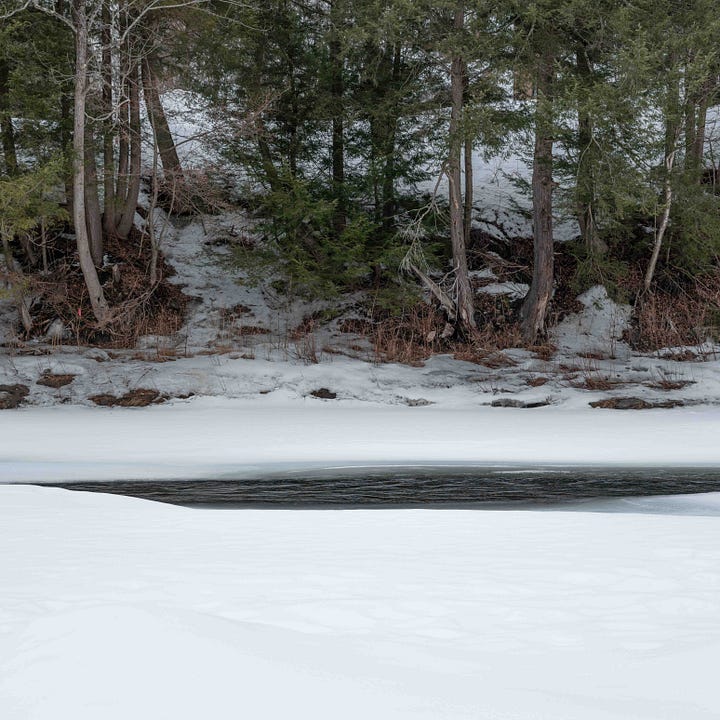 Diptych: Two river scenes with horizontal shoreline.