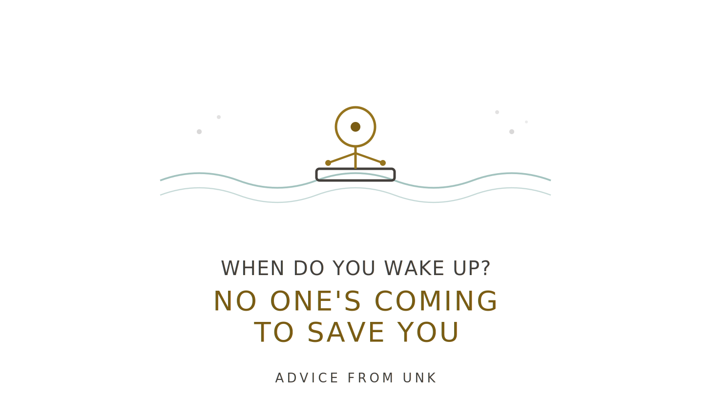 Advice From Unk header — lone circuit-line figure balancing on a raft surrounded by empty waves and fading distant nodes