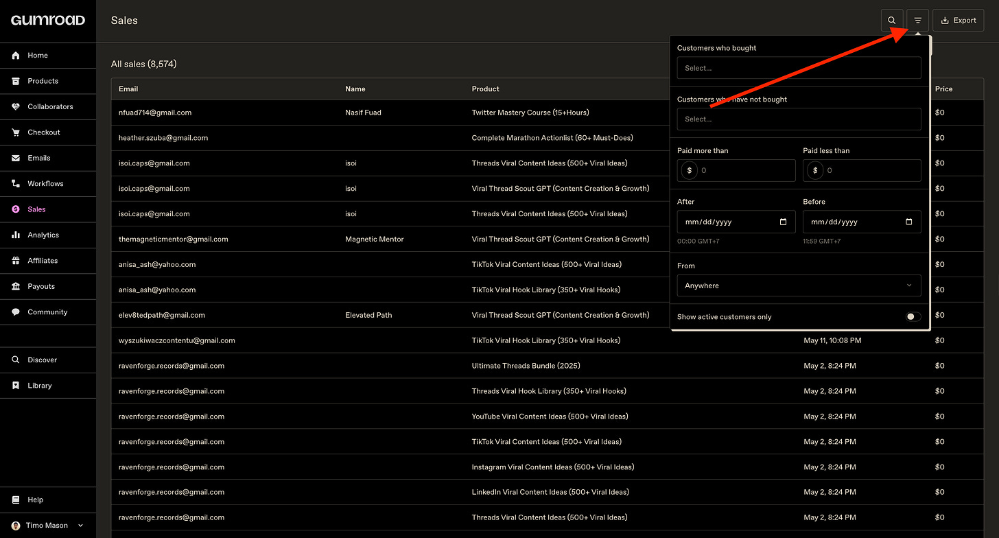 gumroad sales filter option gumroad sales filter option