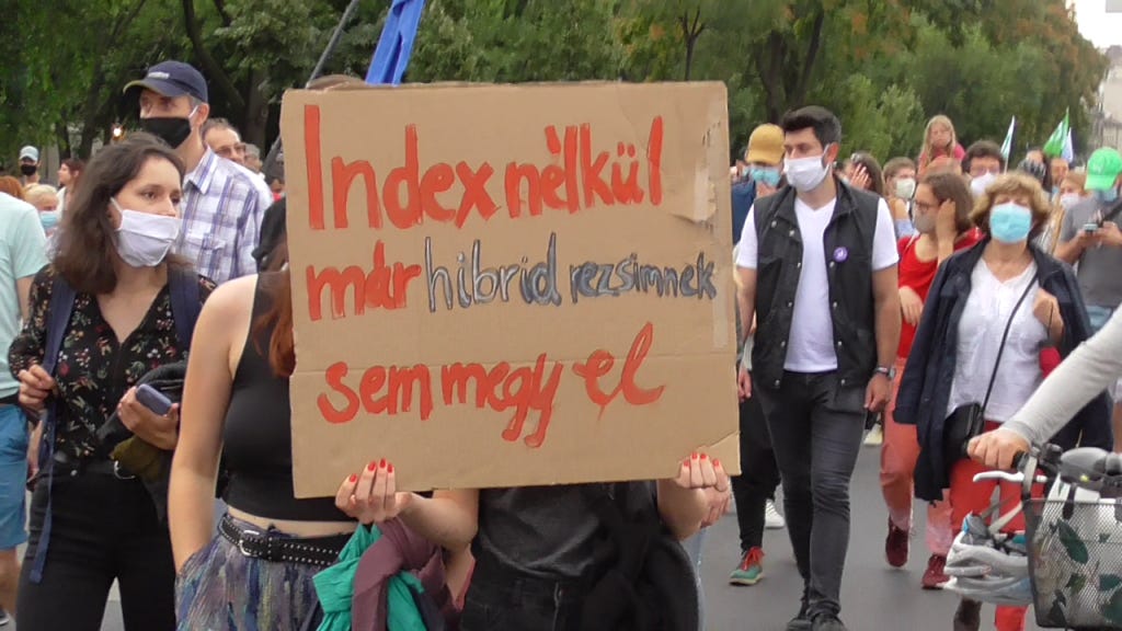 Demonstration in Budapest after the collapse of the Index.hu newsroom in July 2020