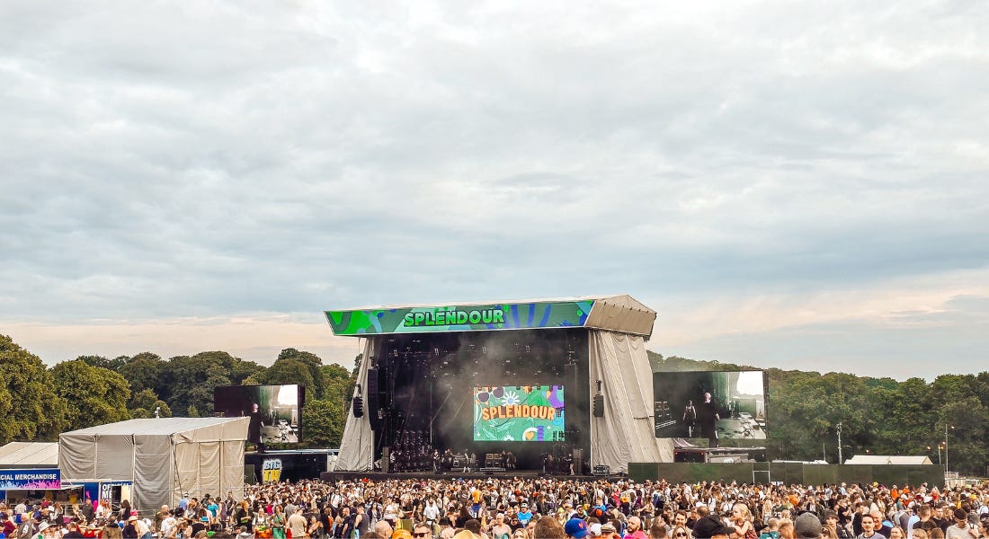 The main stage at Splendour festival with a crowd in front of it
