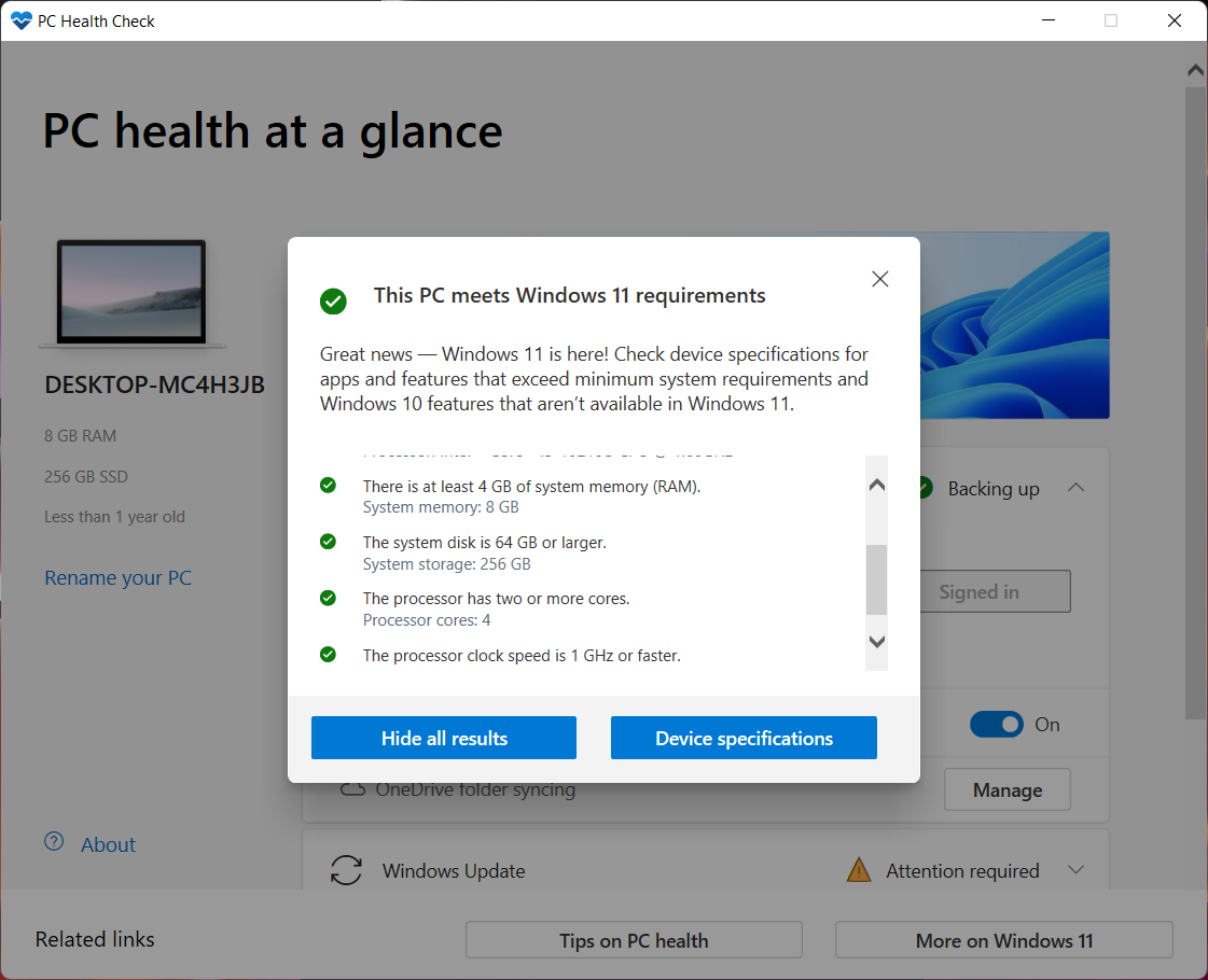 Schermata windows Health Check app Schermata windows Health Check app